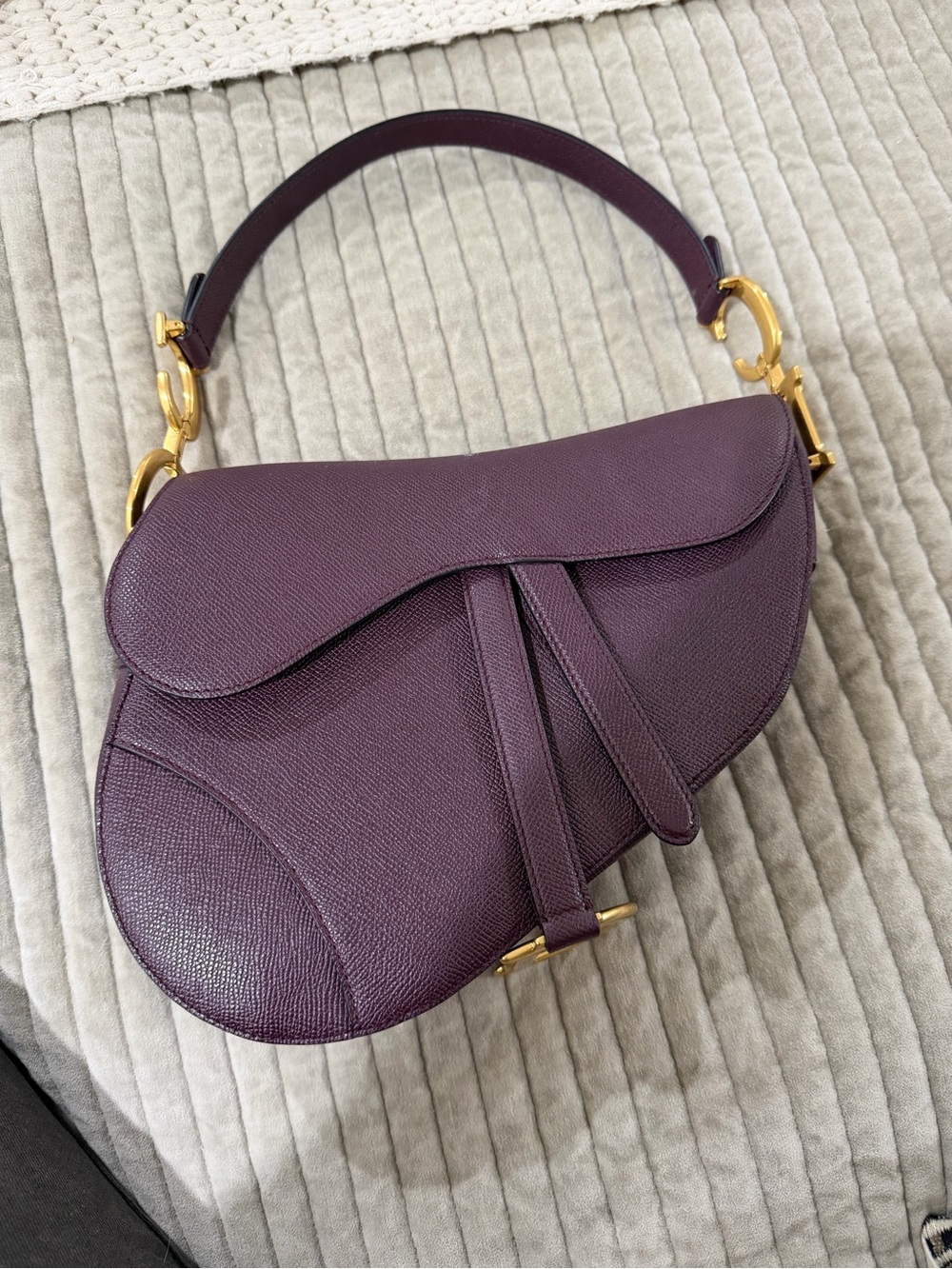 Dior Plum Saddle Crossbody Bag with Gold Hardware